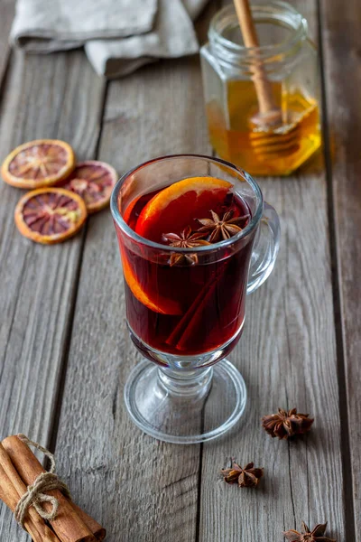 Vinho Amassado Com Canela Laranja Bebida Quente Inverno Receita — Fotografia de Stock