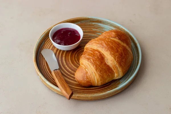 Croissant Cranberry Jam Breakfast Vegetarian Food Pastries — Stock Photo, Image