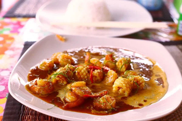 Oriental thai dish sea food in curry — Stock Photo, Image