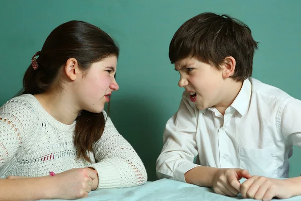 Siblings brother and sister quarreling — Stock Photo, Image