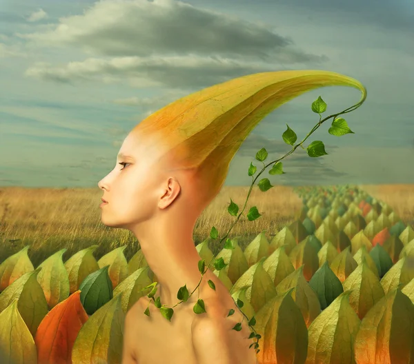 Reine avec plantes armée fantastique collage — Photo