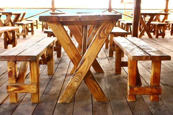 Peasant wooden country style outdoor cafe — Stock Photo, Image