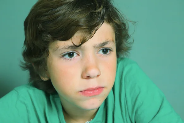 Boy hard thinking close up portrait — Stock Photo, Image