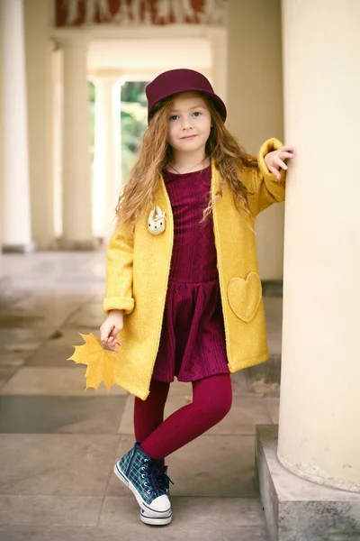 Petite Fille Irlandaise Aux Longs Cheveux Bouclés Rouges Chapeau Feuille — Photo