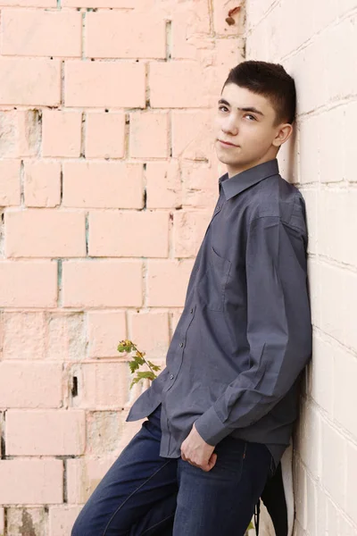 Happy Teenager Boy Wink Close Portrait White Wall Background — Stock Photo, Image