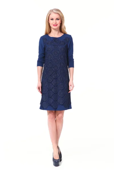 Красива бізнес-леді модель моди в синій офісній сукні — стокове фото