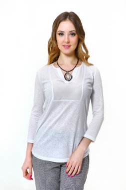 güzel iş kadın moda modeli kız yaz beyaz blou