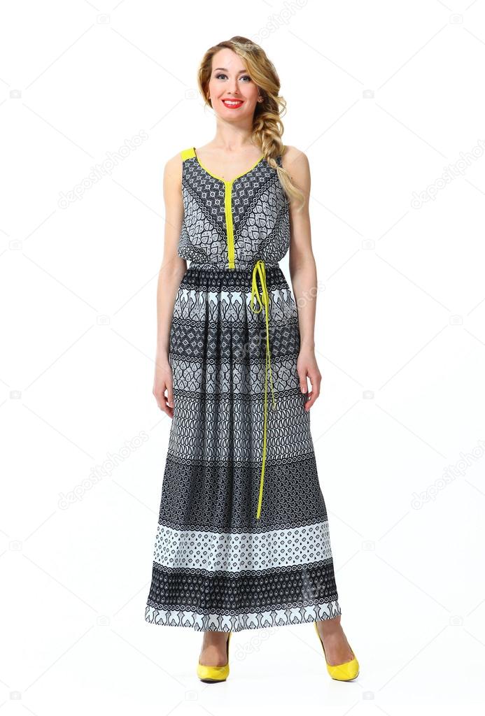 Beautiful Busyness Woman  Fashion Model in summer dress