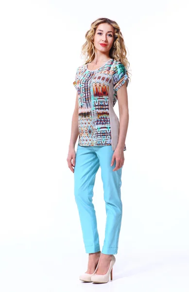 Biznes kobieta kwiatowy lato drukowane bluzka i blu — Zdjęcie stockowe