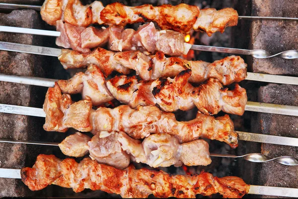 Баранины мясо, сделанное как шашлык на открытом воздухе пик-ник страны — стоковое фото