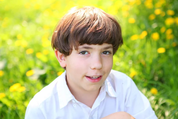 Preteen handsome boy country spring portrait — 图库照片
