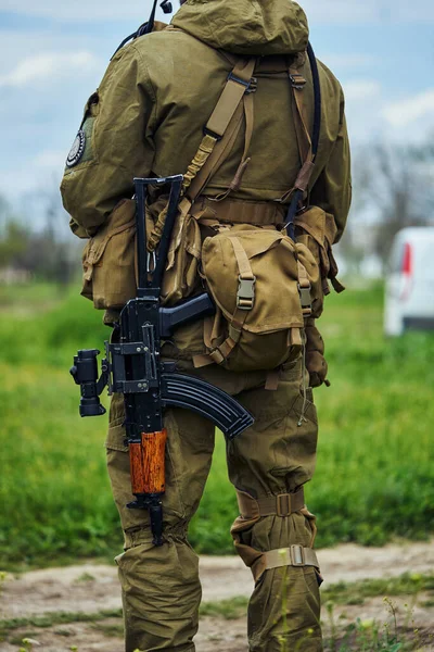 Nahaufnahme Des Rückens Eines Airsoft Players Eines Russischen Soldaten — Stockfoto