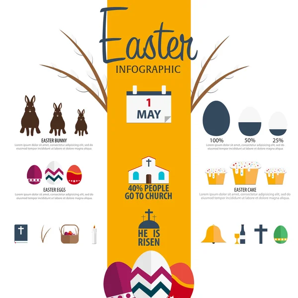 Pâques Infographie vecteur plat icônes. Définir des icônes plates Pâques — Image vectorielle