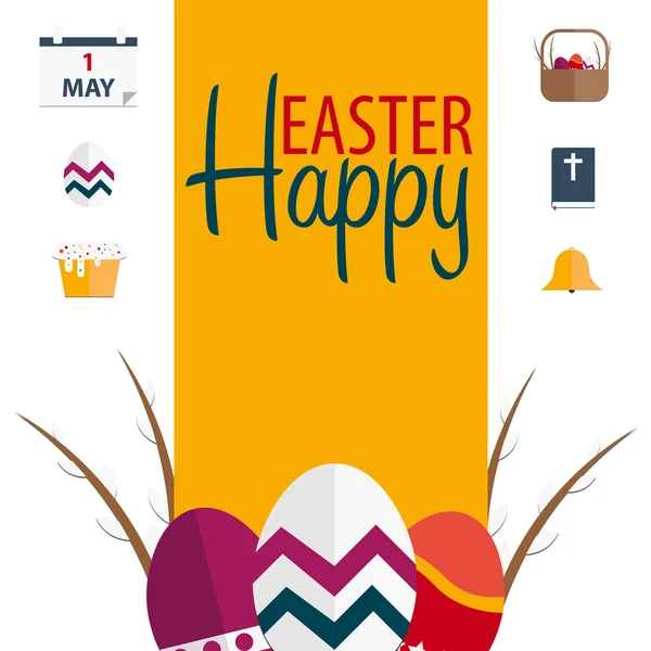 Joyeux logo de Pâques. Définissez Pâques. Carte postale. Texte avec saule — Image vectorielle