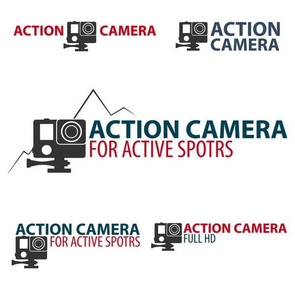 Actie camera logo instellen Camera voor actieve sporten. Ultra Hd. 4k — Stockvector
