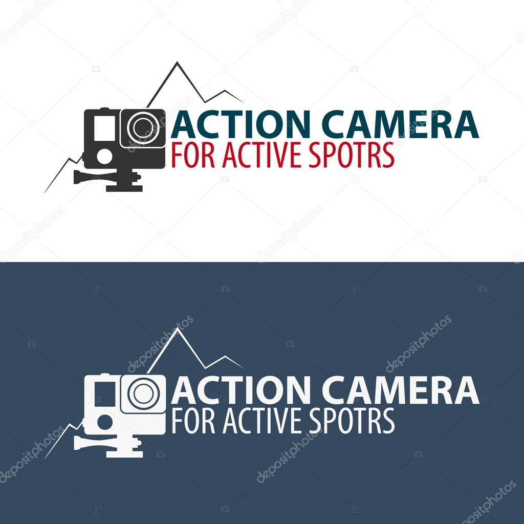 Action camera logo. Camera for active sports. Ultra HD. 4K