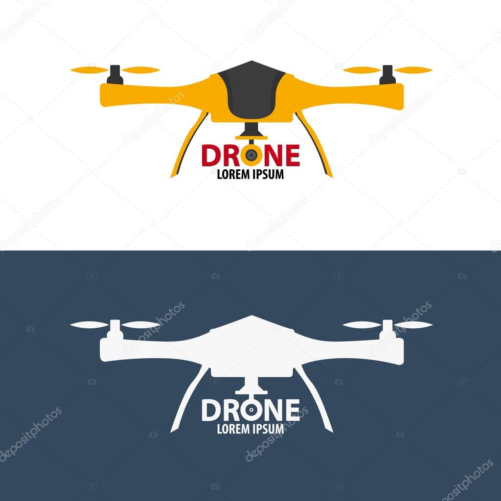 Drone logo. Flat design. Quadrocopter store