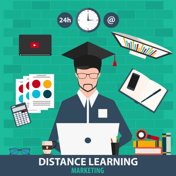 Enseñanza a distancia. Marketing de educación en línea — Vector de stock