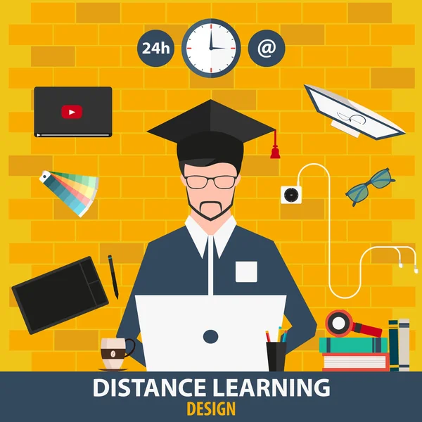 Enseñanza a distancia. Diseño de educación en línea — Vector de stock