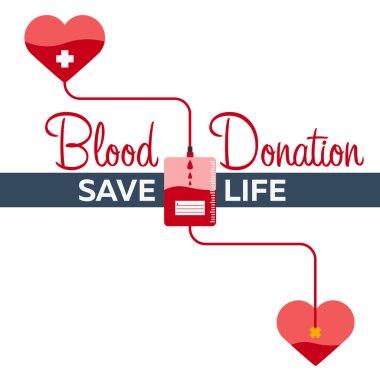 Set kan bağış torbası ile tüp kalbe bağlı. Düz illüstrasyon 