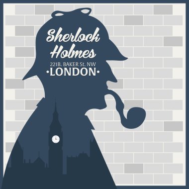 Sherlock Holmes.Detective illüstrasyon. Resimde Sherlock Holmes ile. 221b Baker Sokağı. Londra. Büyük yasağı