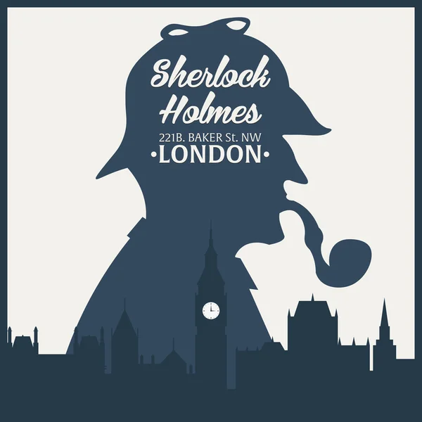 Sherlock Holmes.Detective illustration. Illustration with Sherlock Holmes. Baker street 221B. London. Big Ban — Stock Vector
