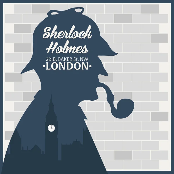 Sherlock Holmes.Detective illustration. Illustration with Sherlock Holmes. Baker street 221B. London. Big Ban — Stock Vector