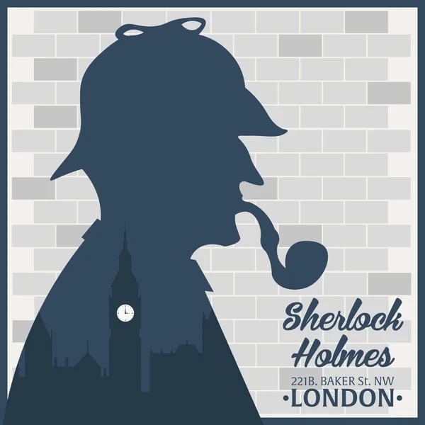 Sherlock Holmes.Detective illustration. Illustration with Sherlock Holmes. Baker street 221B. London. Big Ban — Stock Vector