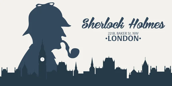 Sherlock Holmes. Illustrazione detective. Illustrazione con Sherlock Holmes. Via Baker 221B. Londra. Grande divieto — Vettoriale Stock