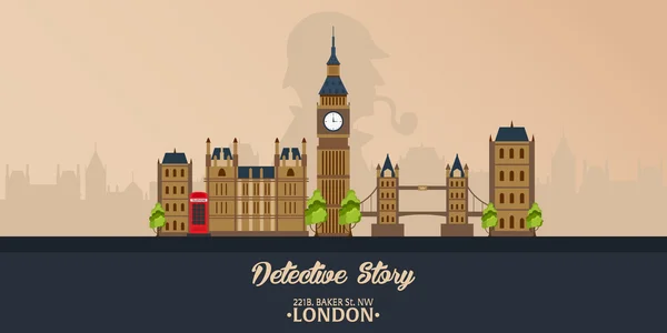 Sherlock Holmes poster. Dedektif illüstrasyon. Resimde Sherlock Holmes ile. 221b Baker Sokağı. Londra. Büyük yasağı