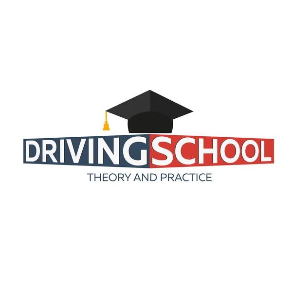 Drijvende logo van de school. Auto onderwijs. De regels van de weg — Stockvector