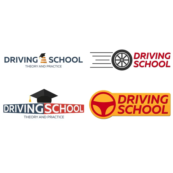 Driving school logotyp in. Auto utbildning. De regler i väg — Stock vektor