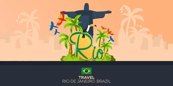 Rio de Jeaneiro. Podróż w Brazylii. Ameryka Południowa. Statua Chrystusa Odkupiciela — Wektor stockowy