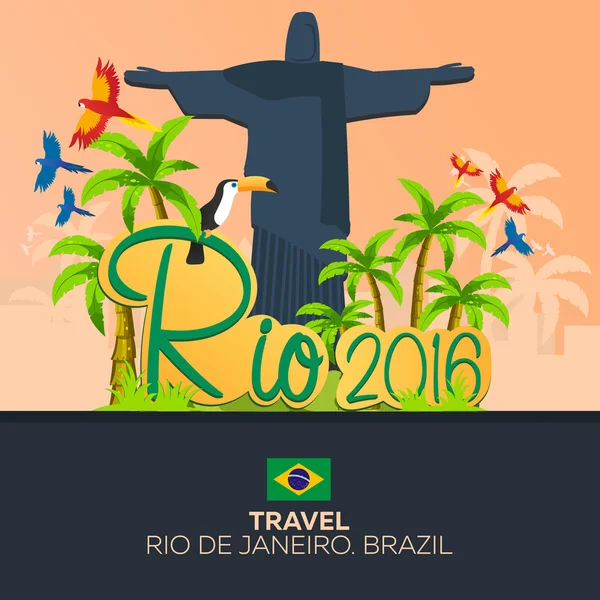 Río 2016 juegos. Viajar en Brasil. Sudamérica. Estatua de Cristo Redentor — Archivo Imágenes Vectoriales