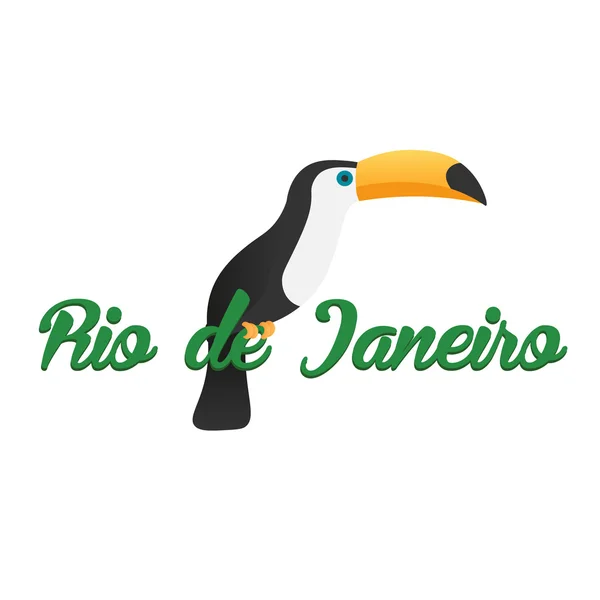 Rio de Jeaneiro logo. Cestování v Brazílii. Jižní Amerika. Tukan. Tři papoušky — Stockový vektor