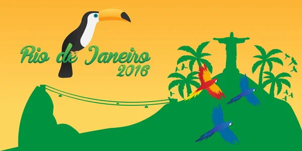 Rio de Jeaneiro plakát. Cestování v Brazílii. Jižní Amerika. Tukan. Tři papoušky — Stockový vektor