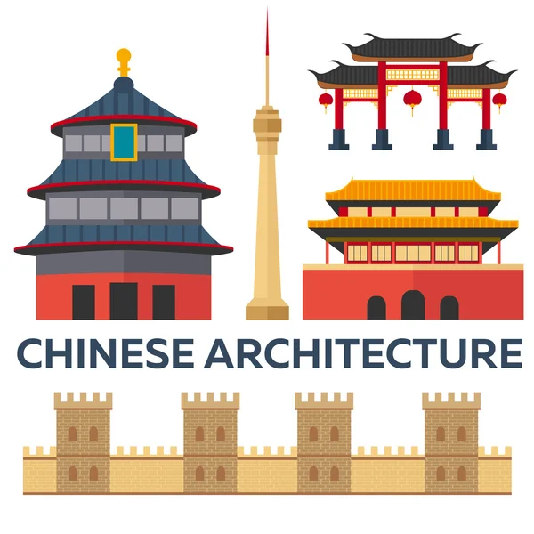 Călătorie în China. Arhitectura chineză. Vacanţă. Drum. Turism. Călătorie. Ilustrație de călătorie Beijing oraș. Design modern plat. China. Beijing orizont — Vector de stoc