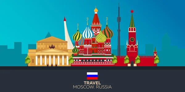 Moscou. Tourisme. Illustration itinérante Moscou. Design plat moderne. Ligne d'horizon de Moscou. Russie — Image vectorielle