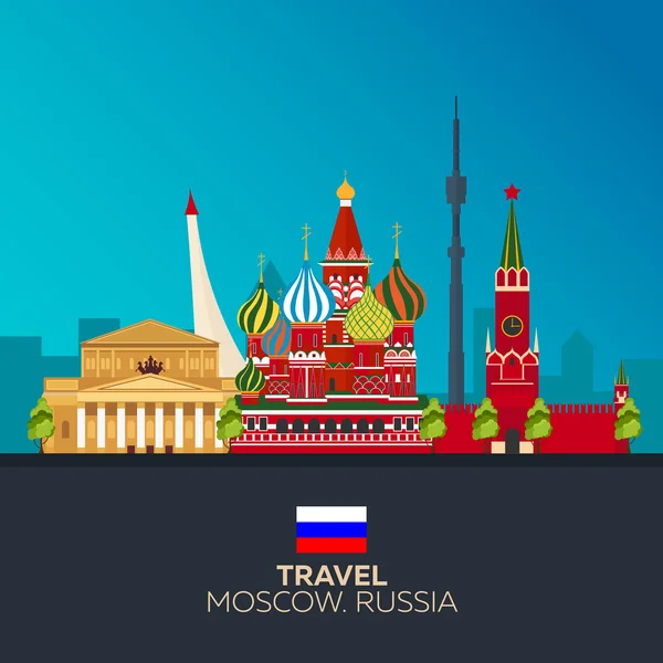 Moscou. Tourisme. Illustration itinérante Moscou. Design plat moderne. Ligne d'horizon de Moscou. Russie — Image vectorielle