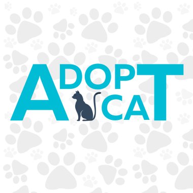 Logo benimsenmesi. Alışveriş, evlat. Kedi evlat edinme kavramı. Vektör çizim