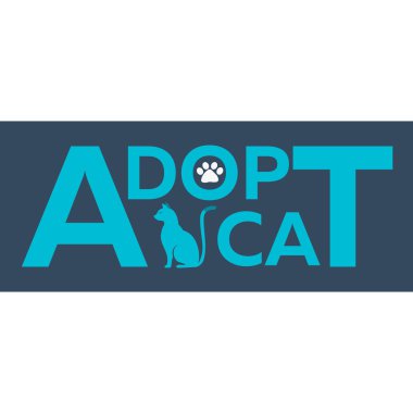 Logo benimsenmesi. Alışveriş, evlat. Kedi evlat edinme kavramı. Vektör çizim