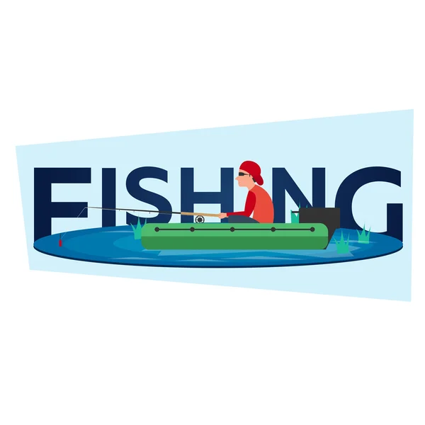 Conceito de pesca. Pesca no barco, estilo plano. Ilustração da pesca —  Vetores de Stock