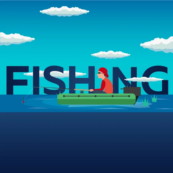 Conceito de pesca. Pesca no barco, estilo plano. Ilustração da pesca —  Vetores de Stock