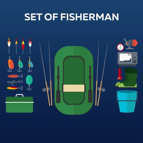 Concepto de pesca. Pesca en el barco, de estilo plano. Ilustración pesca — Vector de stock