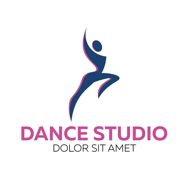 Logo, insignia y emblema de baile. Mujer bailando. Diseño del logo del estudio de danza vector plantilla — Archivo Imágenes Vectoriales