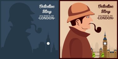 Sherlock Holmes. Dedektif illüstrasyon. Resimde Sherlock Holmes ile. 221b Baker Sokağı. Londra. Büyük yasağı