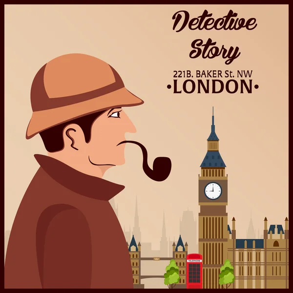 Sherlock Holmes. Detektív illusztráció. Ábra a Sherlock Holmes. Baker street 221b. London. Nagy tilalom — Stock Vector