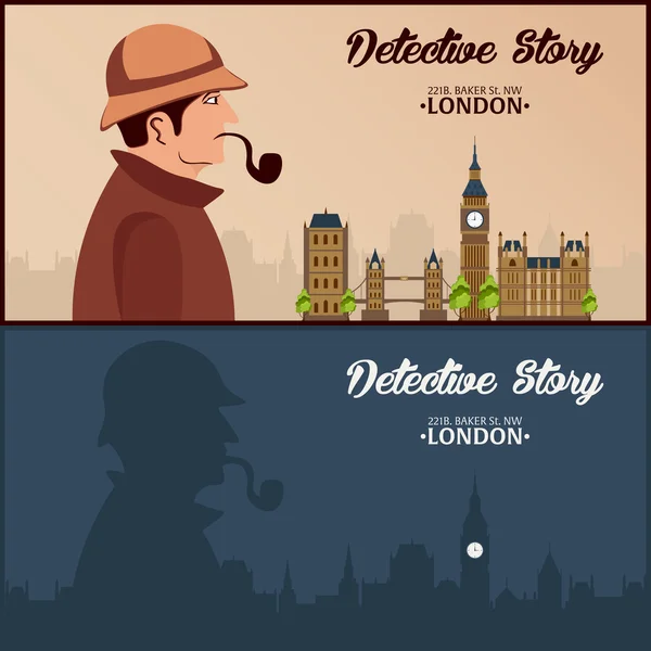 Sherlock Holmes. Illustration de détective. Illustration avec Sherlock Holmes. Rue Baker 221B. Londres. Big Ban — Image vectorielle