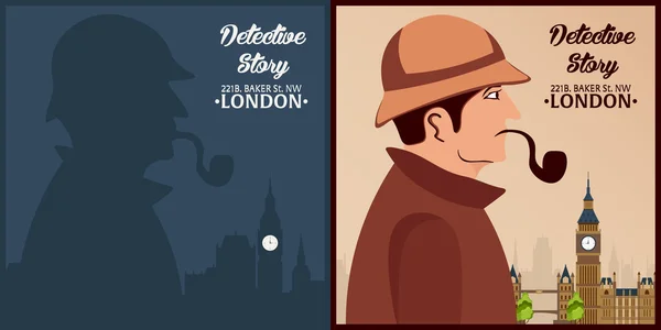 Sherlock Holmes. Illustration de détective. Illustration avec Sherlock Holmes. Rue Baker 221B. Londres. Big Ban — Image vectorielle