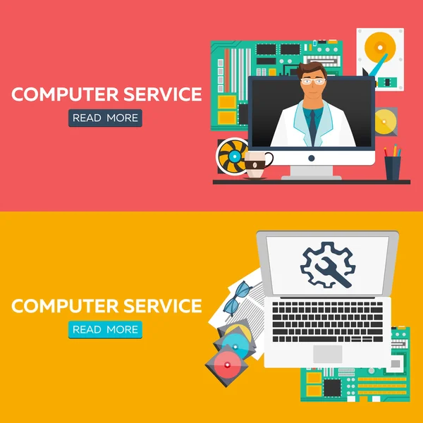 Bilgisayar Servisi düz illüstrasyon kavramlar ayarlayın. Düz tasarım kavramları için web afiş, web siteleri, basılı materyalleri, infographics. Yaratıcı vektör çizim.